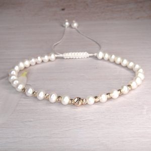 Brățară Aur14k cu biluțe și perle de cultură