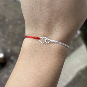 Brățară cu snur reglabil , inimă dublă din argint 925 și mărgele miyuki