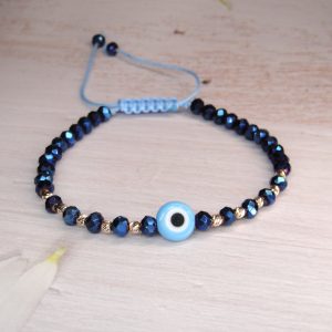 Brățară cu 10 bile Aur 14k, cristale si Ochi de deochi