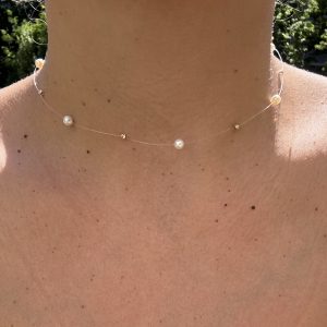 Colier fir transparent din Aur 14k cu perle de cultură