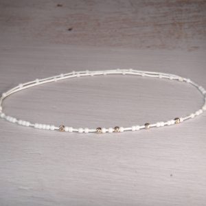 Brățară pentru gleznă din Aur 14k cu miyuki albe