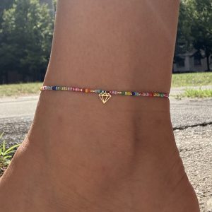 Brățară pentru gleznă cu miyuki și pandantiv Aur 14k