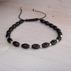 Brățară cu 10 bile Aur 14k și tuburi Onix