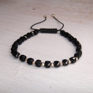 Brățară cu 10 bile Aur 14k și cuburi Onix