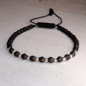 Brățară cu 10 bile Aur 14k și pietre Hematit mate