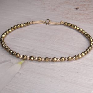 Brățară fixă cu pietre Hematit și bile Aur 14k