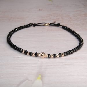 Brățară fixă cu pietre Hematit și bile Aur 14k