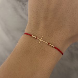 Brățară cu cruciuliță și bile din Aur 14k