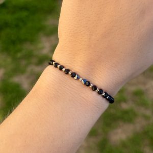 Brățară cu 9 bile Aur 14k , cristale și inimioare Hematit