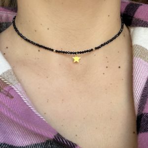 Colier cu stea și bile din Argint 925 placate cu aur & pietre spinel