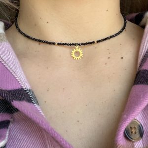 Colier cu soare și bile din Argint 925 placate cu aur & pietre spinel