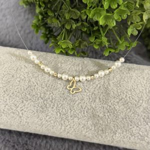 Colier din Aur 14k fir transparent cu pandantiv la alegere și perle de cultură