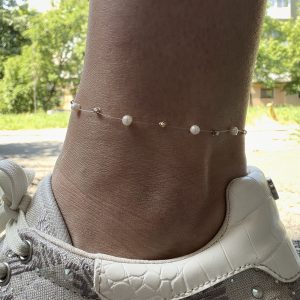 Brățară gleznă cu 7 bile Aur 14k și Perle de cultură