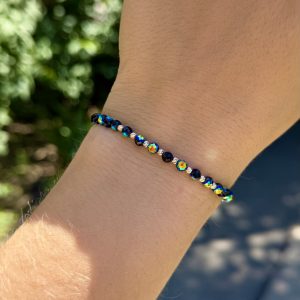 Brățară cu 8 bile Aur 14k și cristale negre -multicolor