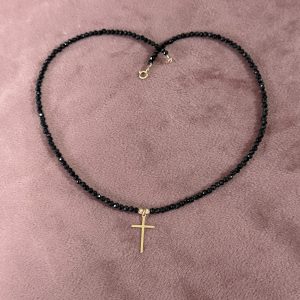 Colier cu cruciuliță și bile Aur 14k & pietre Spinel