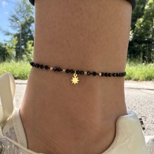 Brățară pentru gleznă cu soare din Argint 925 placat cu aur de 18k  și Turmalină