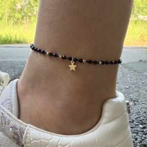 Brățară pentru gleznă cu stea din Argint 925 placat cu aur de 18k și Turmalină