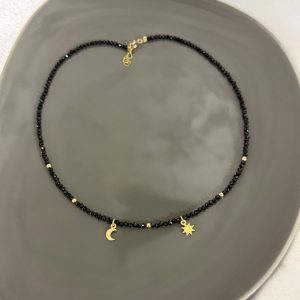 Colier cu soare și lună din Argint 925 / Argint placat cu aur și Spinel