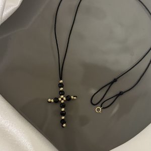 Colier cu cruciuliță din șnur cu Aur 14k