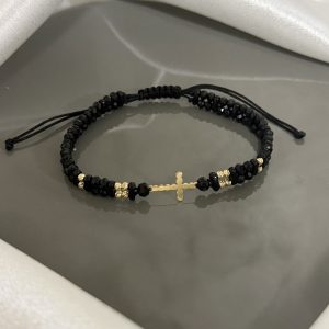 Brățară cu cruciuliță și bile Aur 14k