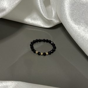 Inel cu 3 bile Aur 14k si Turmalina neagra