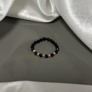 Inel cu 5 bile Aur 14k si Turmalina neagra