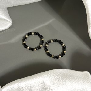 Inel cu 7 bile Aur 14k si Turmalina neagra
