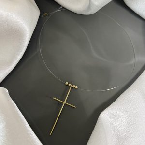 Colier Aur 14k cu bile & cruciulita cu striatii