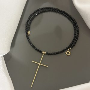 Colier Aur 14k cu cruciulita striata si Spinel