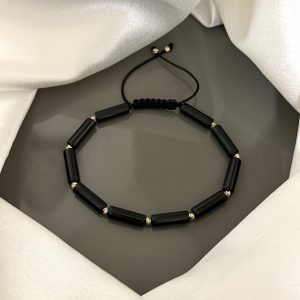 Bratara cu bile Aur 14k & tuburi Onix